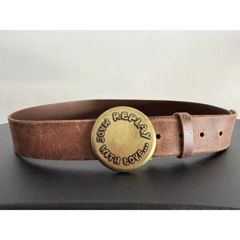 American Eagle Outfitters Women’s Brown Leather Belt Small Replay With Love Buck - Picture 4 of 13